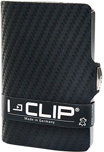 I-CLIP 'Carbon-Optik' echt Rindleder metallic grey schwarz