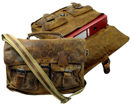LandLeder Briefcase-Ruged Hide echt Leder washed brown