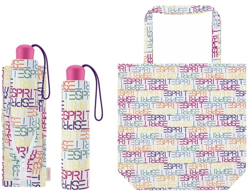 Esprit 'Super Mini with shopper' Faltschirm letter dance white