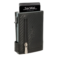 Secwal1 Kartenetui Geldbeutel Münzfach RV mit RFID-Schutz echt Leder Carbon Schwarz