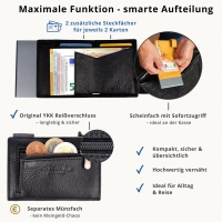 Secwal1 Kartenetui Geldbeutel Münzfach RV mit RFID-Schutz echt Leder Schwarz