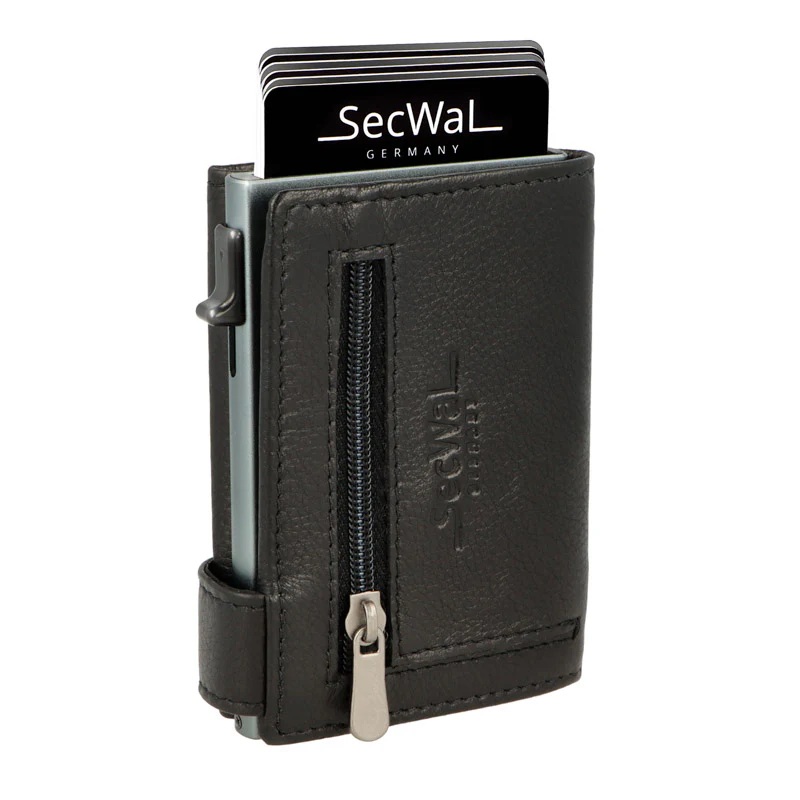 Secwal1 Kartenetui Geldbeutel Münzfach RV mit RFID-Schutz echt Leder Schwarz