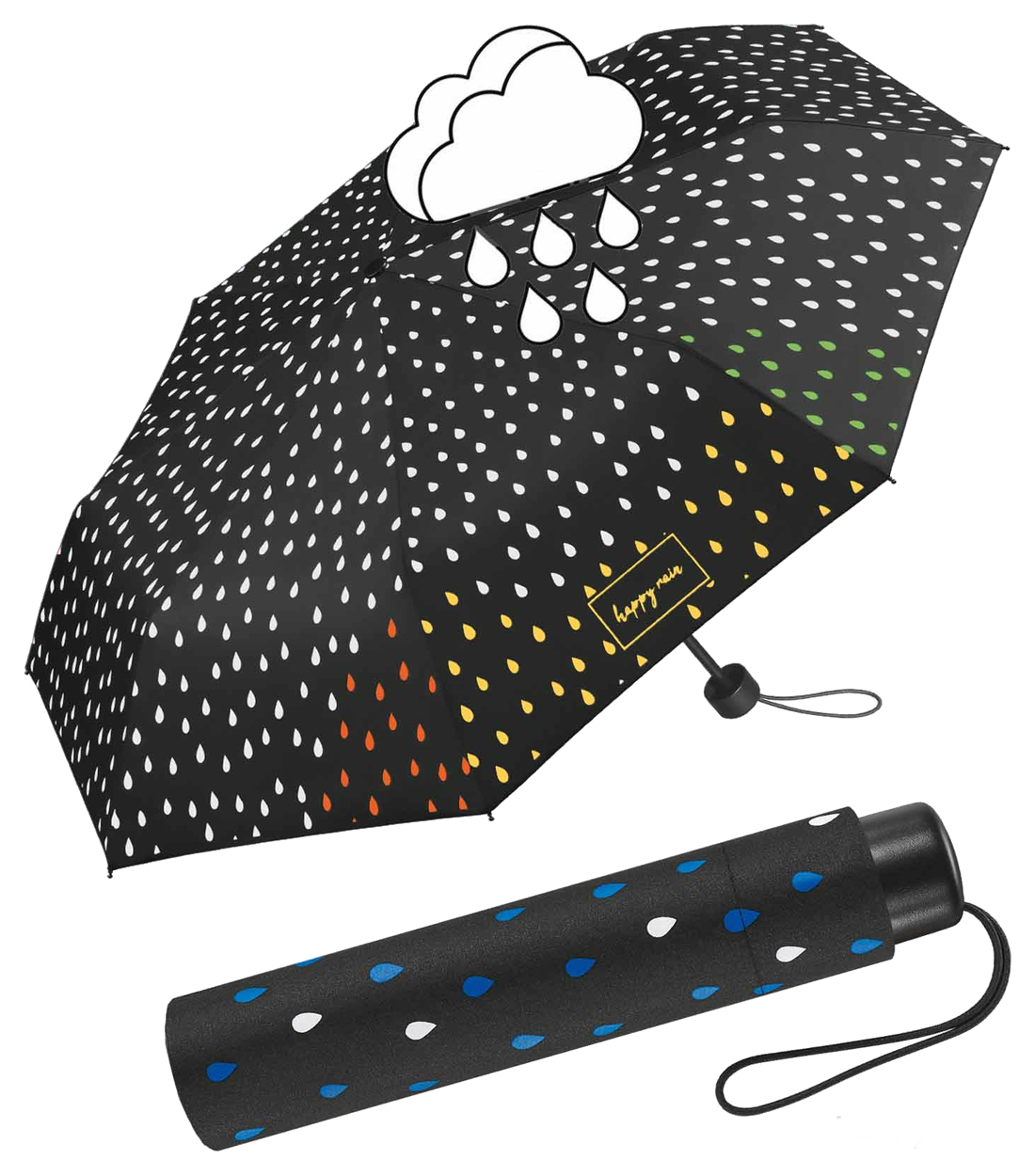 Happy Rain 'Essentials' Faltschirm Super Mini Farbwechsel bei Regen waterreactive