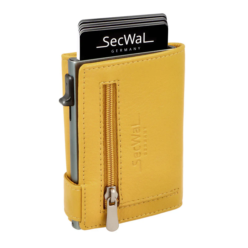 Secwal1 Kartenetui RV Münzfach RFID Leder gelb