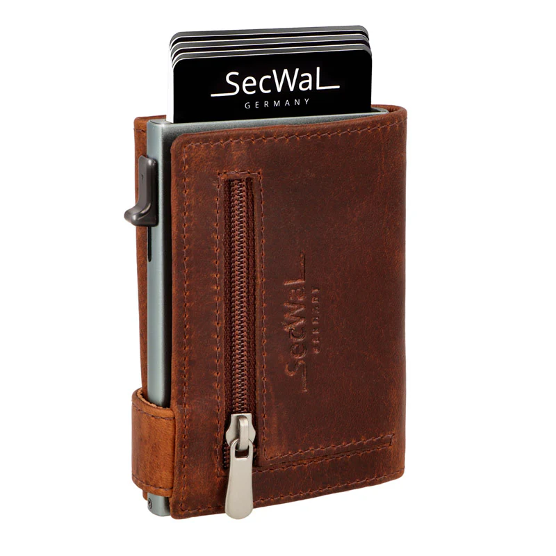 Secwal1 Kartenetui RV Münzfach RFID Leder braun
