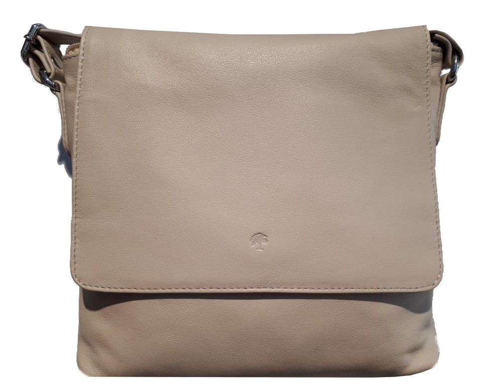 Prato 'LM Asif' Überschlagtasche genarbtes Rindleder light grey