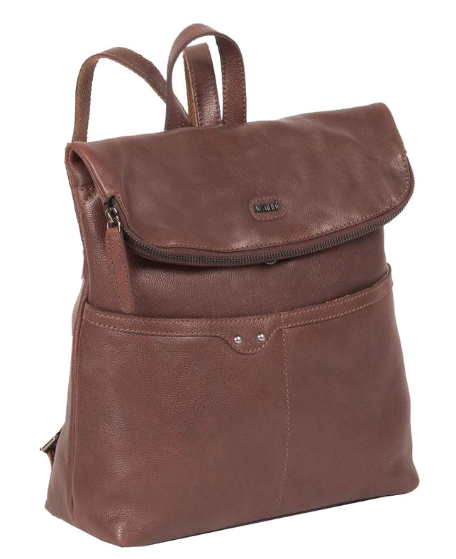 Justified Bags 'Brugge' Rucksack mit RV und zwei Vorfächern echt Leder brown