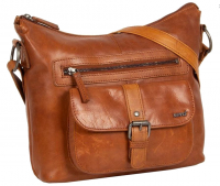 Justified 'Nynke' Schultertasche M mit RV echt Leder cognac