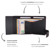 Secwal1 Kartenetui Geldbeutel RV mit RFID echt Leder schwarz rot