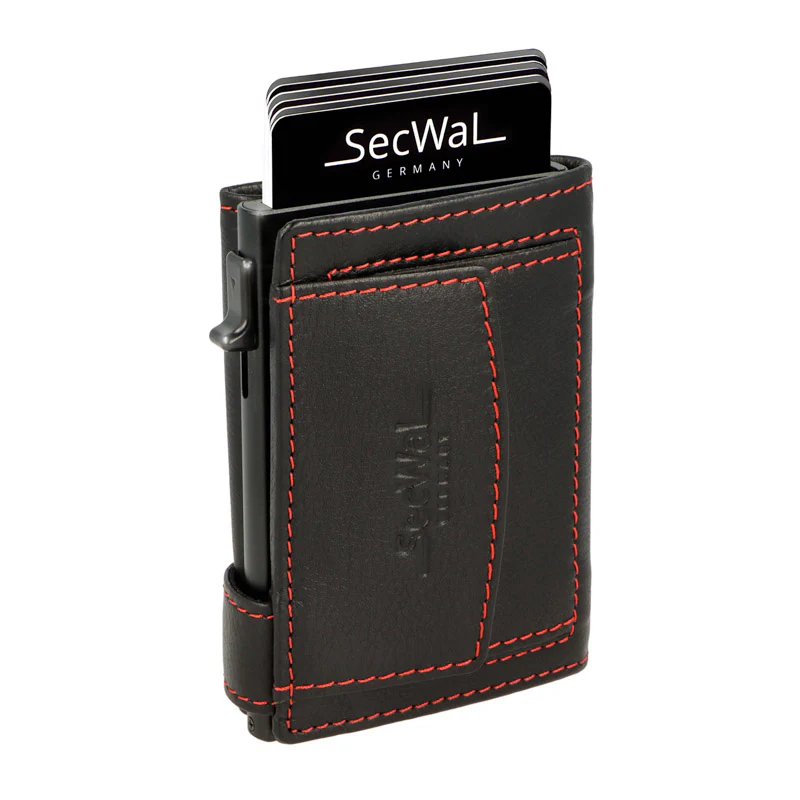 Secwal2 Kartenetui Geldbeutel RFID echt Leder schwarz rot