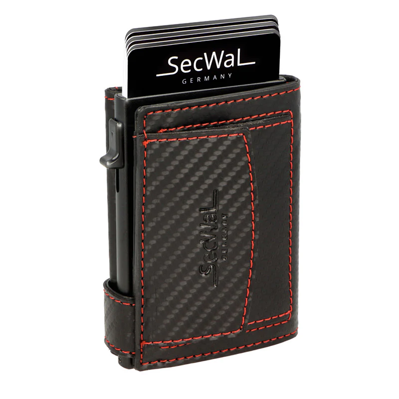 Secwal2 'Carbon' Kartenetui Geldbeutel RFID Leder schwarz-rot