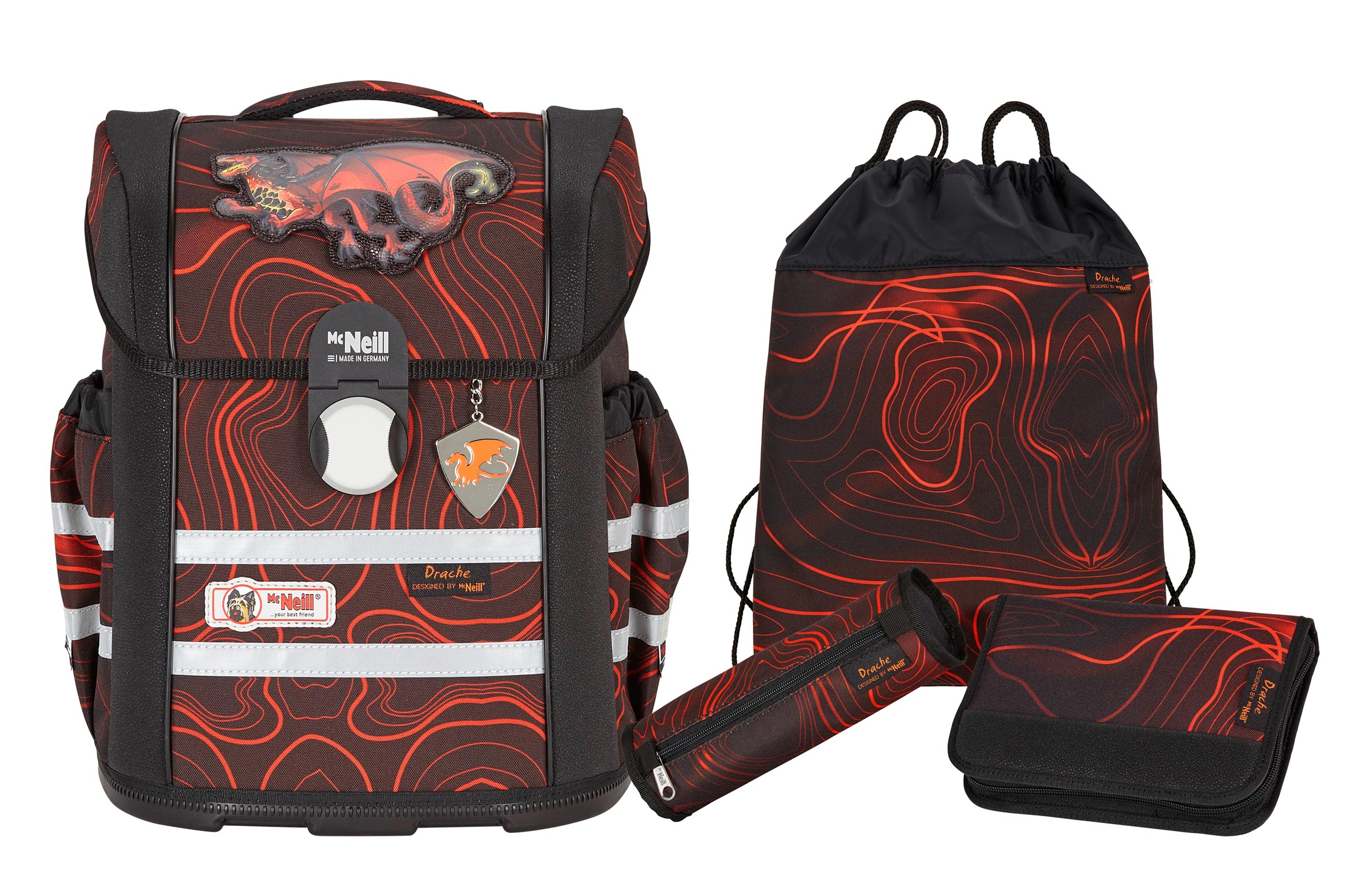 McNeill 'Drache' Schulrucksackset 4tlg. Ergo Mac 980g 18l schwarz/rot