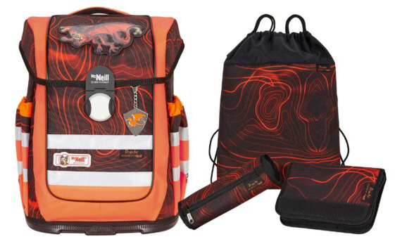 McNeill 'Drache' Schulrucksackset 4tlg. Ergo Complete DIN 1150g 20l schwarz/orange