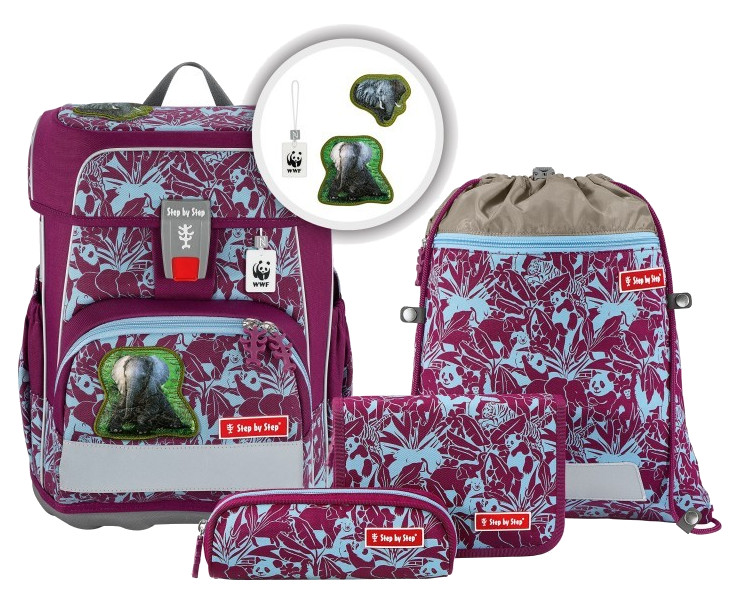 Step by Step 'Elephants' Cloud WWF Schulrucksack-Set 5tlg. aus Bio-Baumwolle