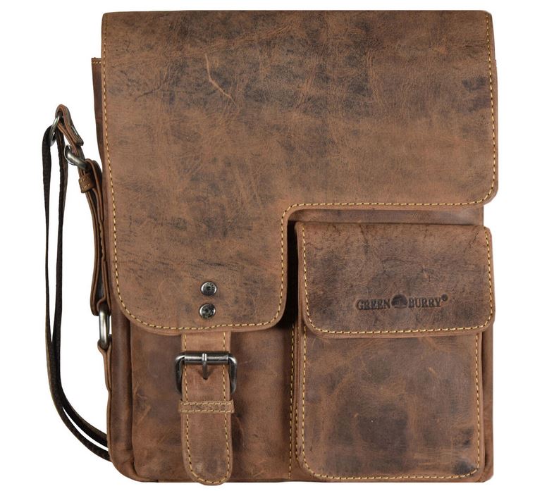 Green Burry Vintage Messenger echt Rindleder sattelbraun