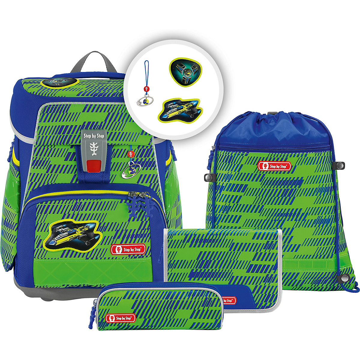 Step by Step 'Star Catcher Juno' Space Neon Schulrucksackset 5tlg. 1250g 20l grün/blau