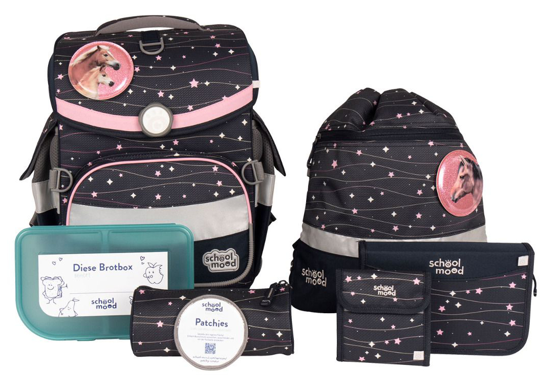 schoolmood 'Ella' Pferd Timeless Air+ Schulrucksack-Set 7tlg. 980g 23l grau/pink