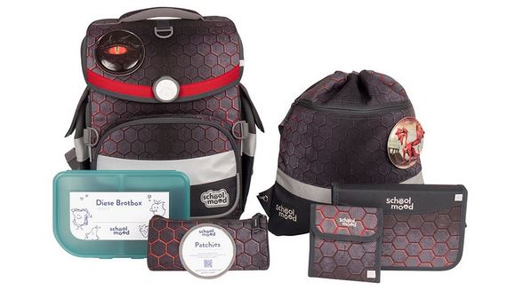 schoolmood 'Mika' Drache Timeless Air+ Schulrucksack-Set 7tlg. 980g 23l grau/rot