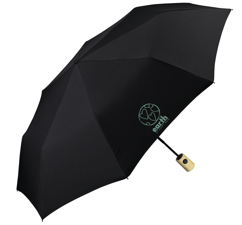 Happy Rain 'Earth Mini AC' Taschenschirm mit Bambusgriff recycled Polyester black
