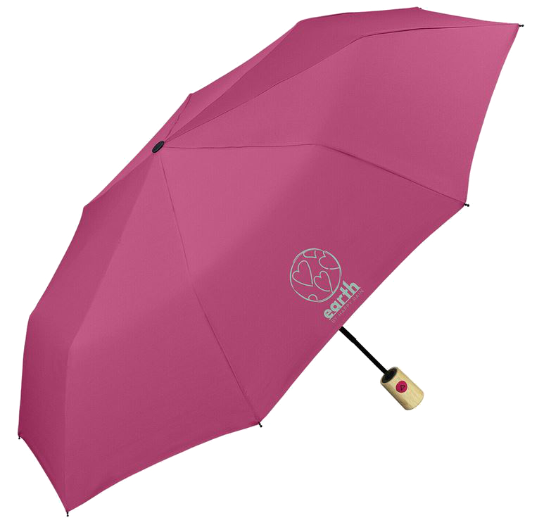 Happy Rain 'Earth Mini AC' Taschenschirm mit Bambusgriff recycled Polyester fuchsia pink