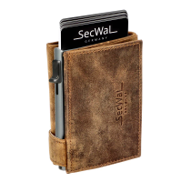 Secwal3 Kartenetui Geldbeutel Wiener Schachtel mit RFID-Schutz echt Leder Hunter Braun
