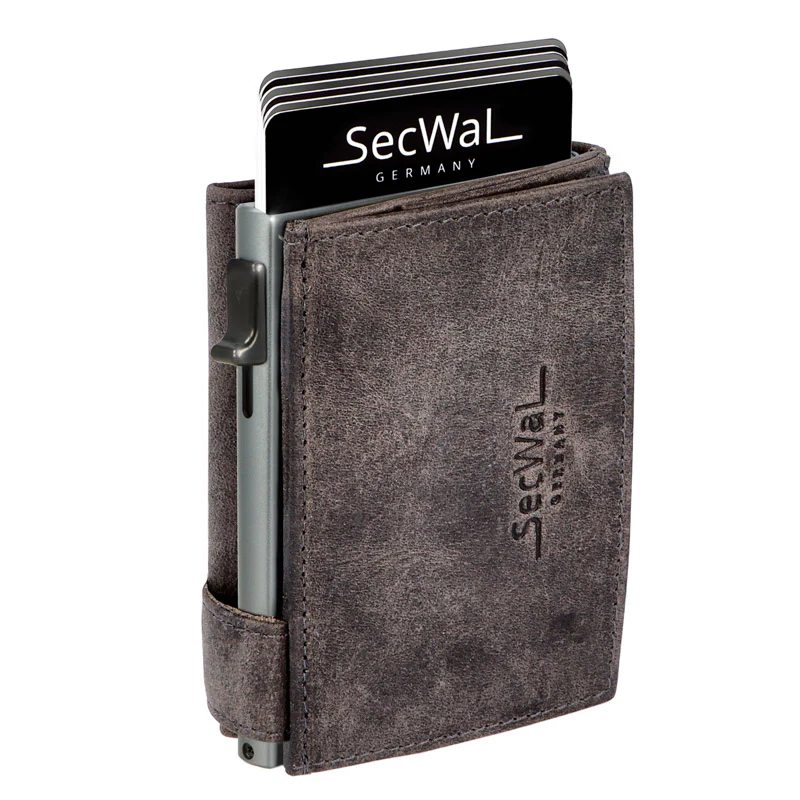 Secwal3 Kartenetui Geldbeutel Wiener Schachtel mit RFID-Schutz echt Leder Hunter Grau