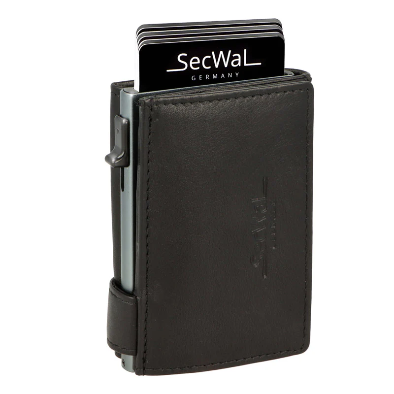 Secwal3 Kartenetui Geldbeutel Wiener Schachtel mit RFID-Schutz echt Leder Schwarz
