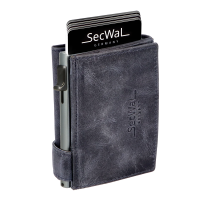 Secwal3 Kartenetui Geldbeutel Wiener Schachtel mit RFID-Schutz echt Leder Hunter Blau