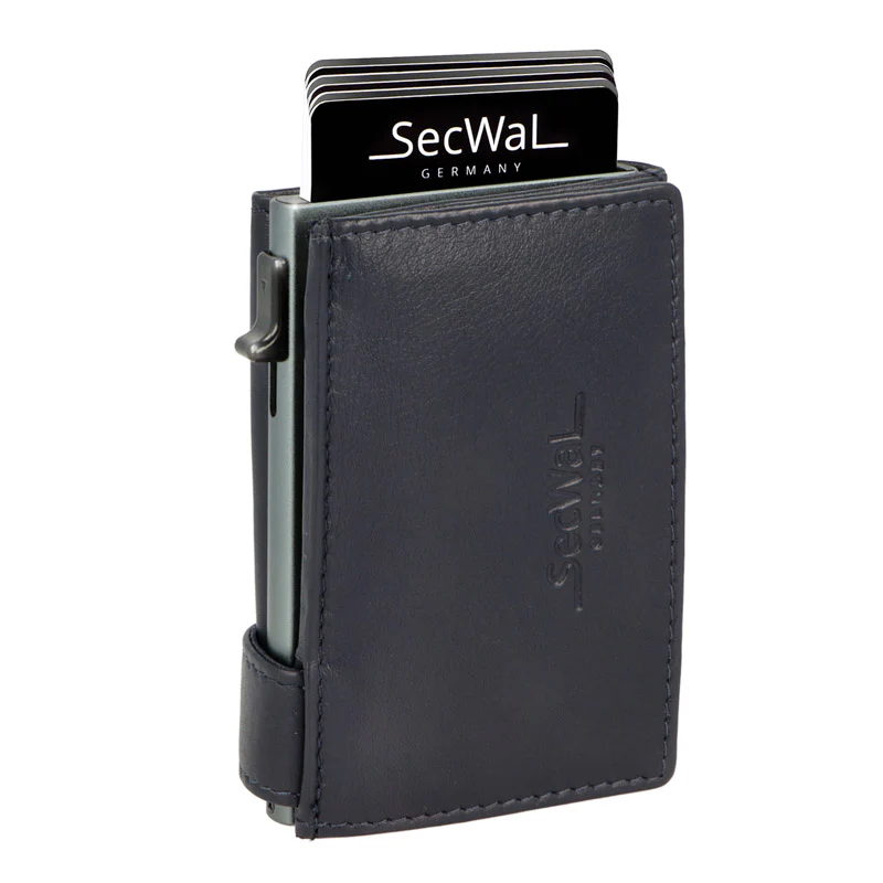 Secwal3 Kartenetui Geldbeutel Wiener Schachtel mit RFID-Schutz echt Leder Blau