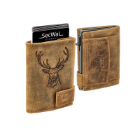 Secwal3P3 Kartenetui Geldbeutel Wiener Schachtel mit RFID-Schutz Hirschleder Hunter Braun