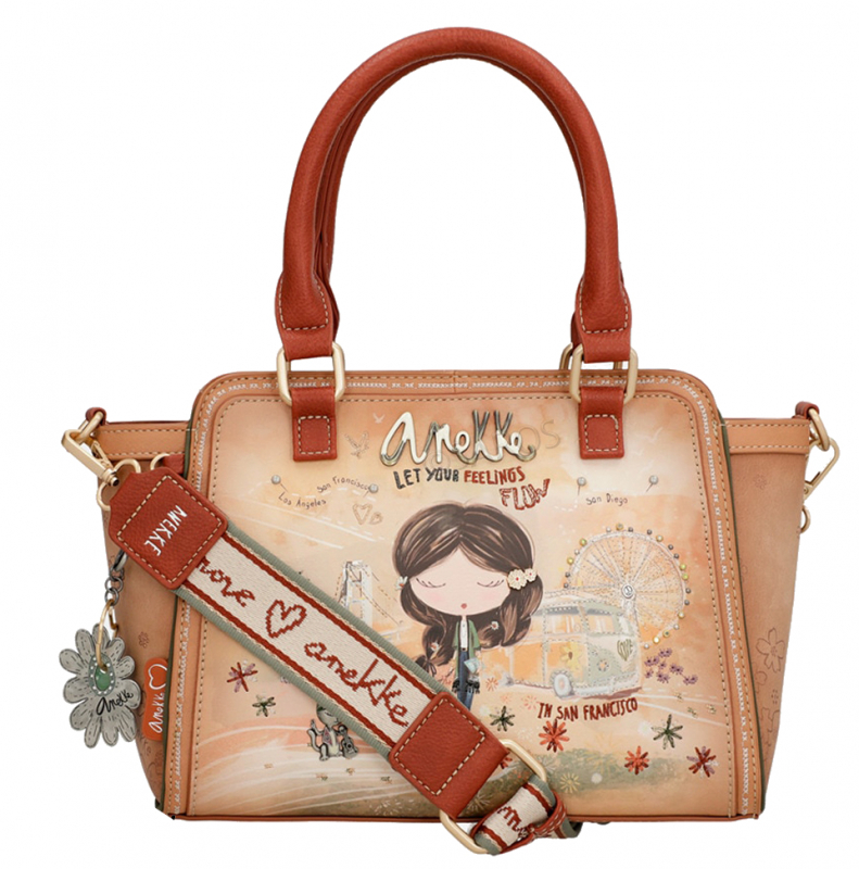 Anekke 'Peace & Love' Damen Handtasche mit Blumen-Anhänger multicolor beige braun