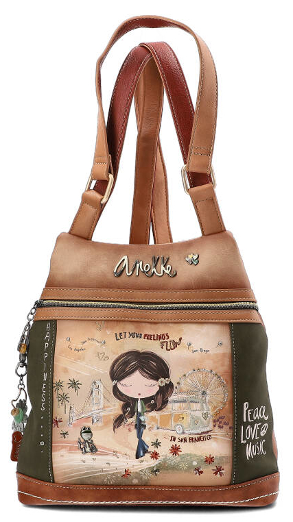 Anekke 'Peace & Love' Anti-Diebstahl Rucksack mit Blumen-Anhänger multicolor beige braun 