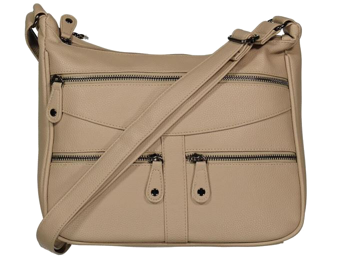 New Bags Schultertasche Riemen stufenlos verstellbar, viele Reißverschlüsse taupe