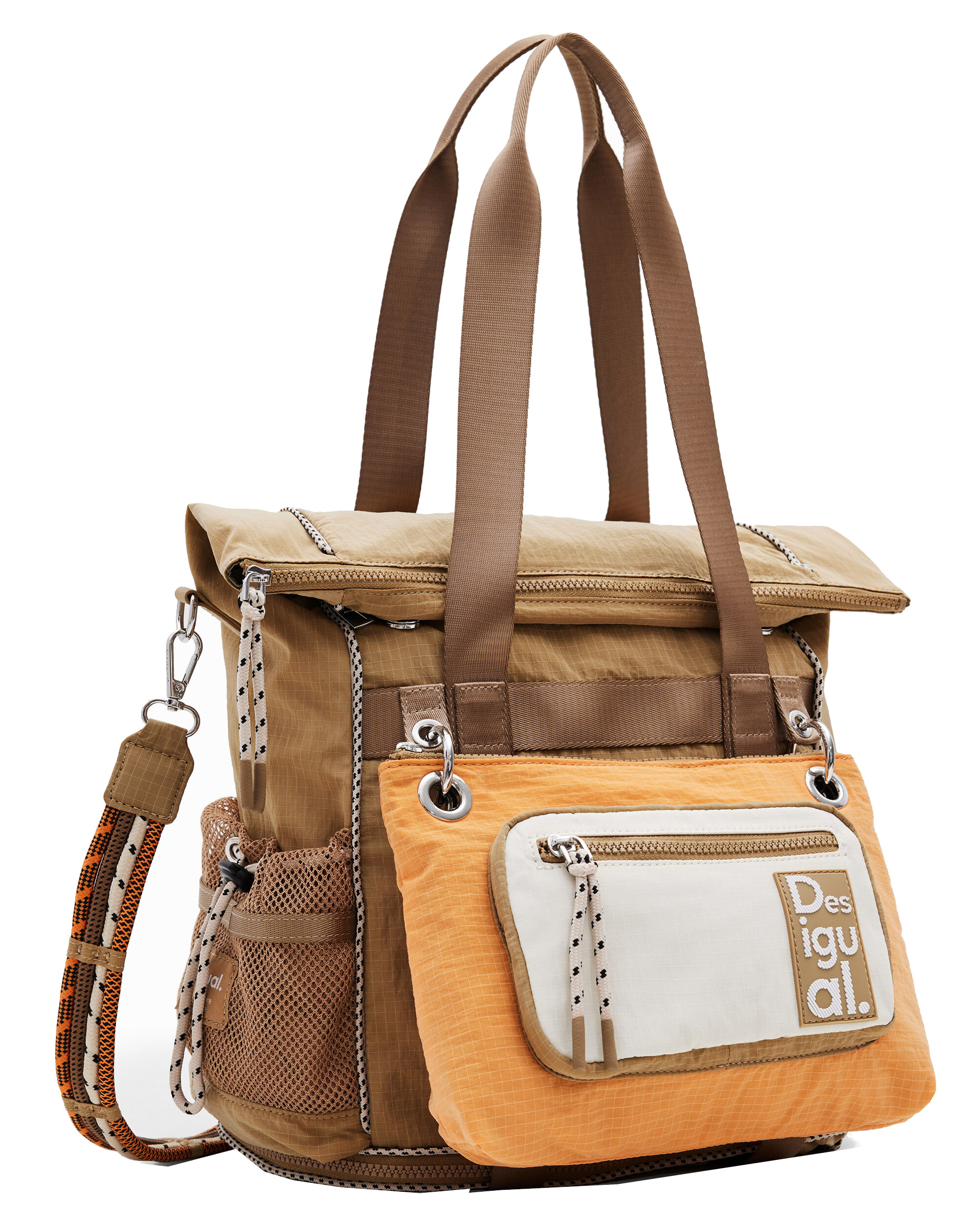 Desigual 'Back Modularis Ripstop Voyager' Damenshopper mit Rucksackfunktion beige safari