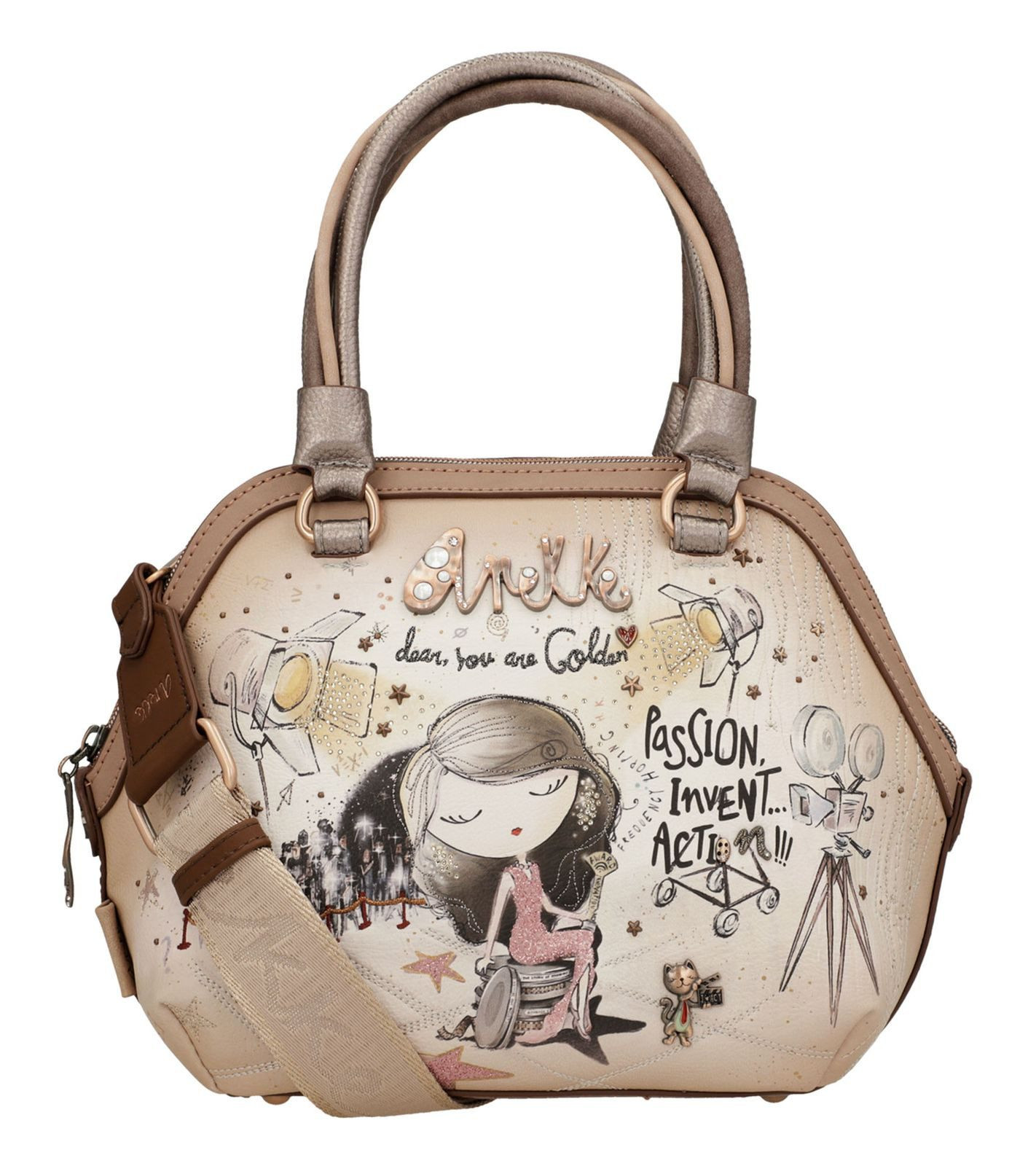 Anekke 'Hollywood' Handbag 2 Griffe und langer Riemen braun