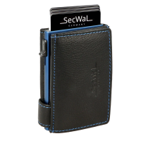 Secwal3 Kartenetui Geldbeutel Wiener Schachtel RFID Leder schwarz-blau