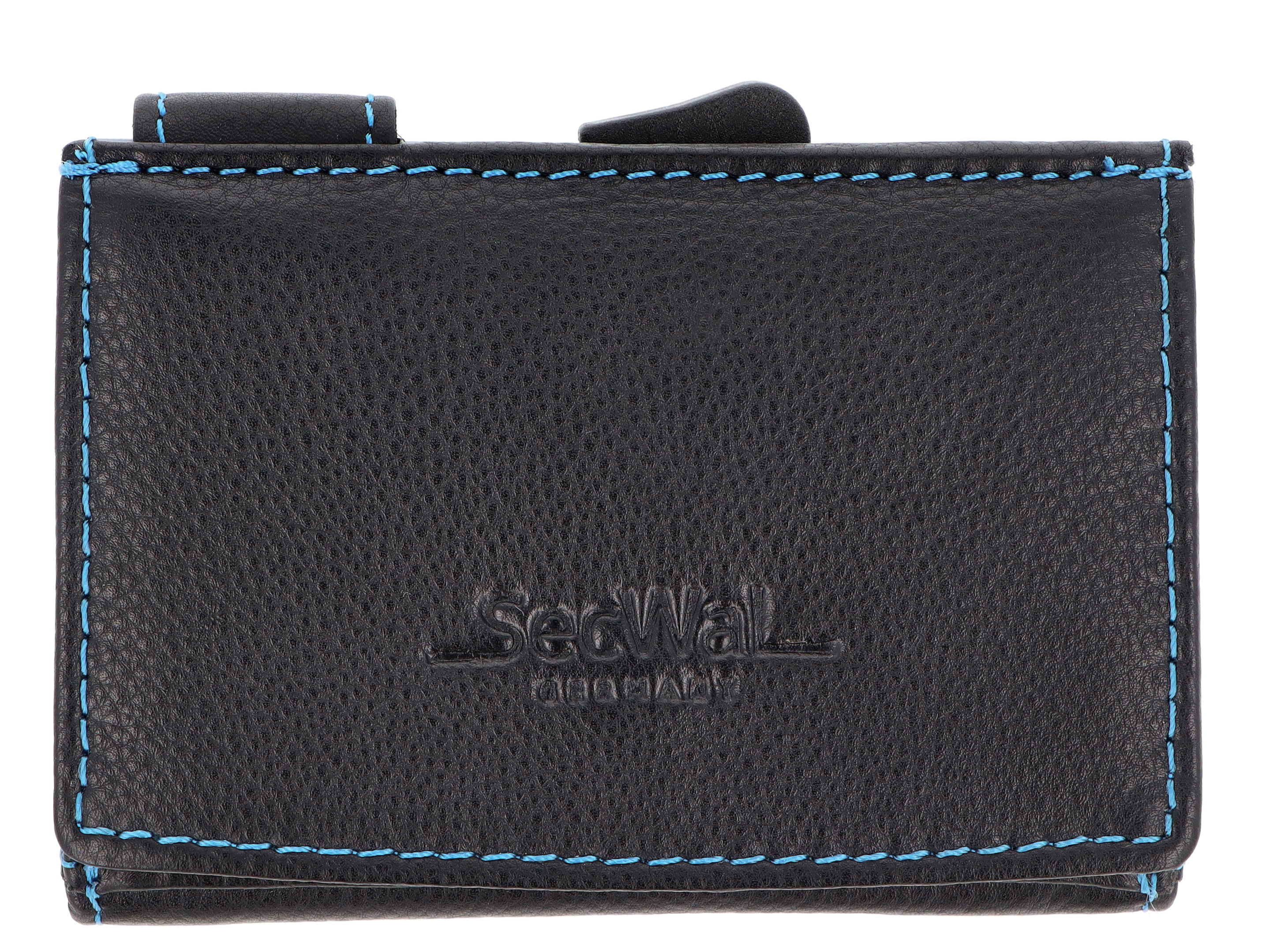 Secwal3 Kartenetui Geldbeutel Wiener Schachtel RFID Leder schwarz-blau