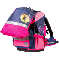 schoolmood 'Leni' - Hund - Timeless Pro Schulranzen-Set 7-tlg. 995g 23,5l blau/pink