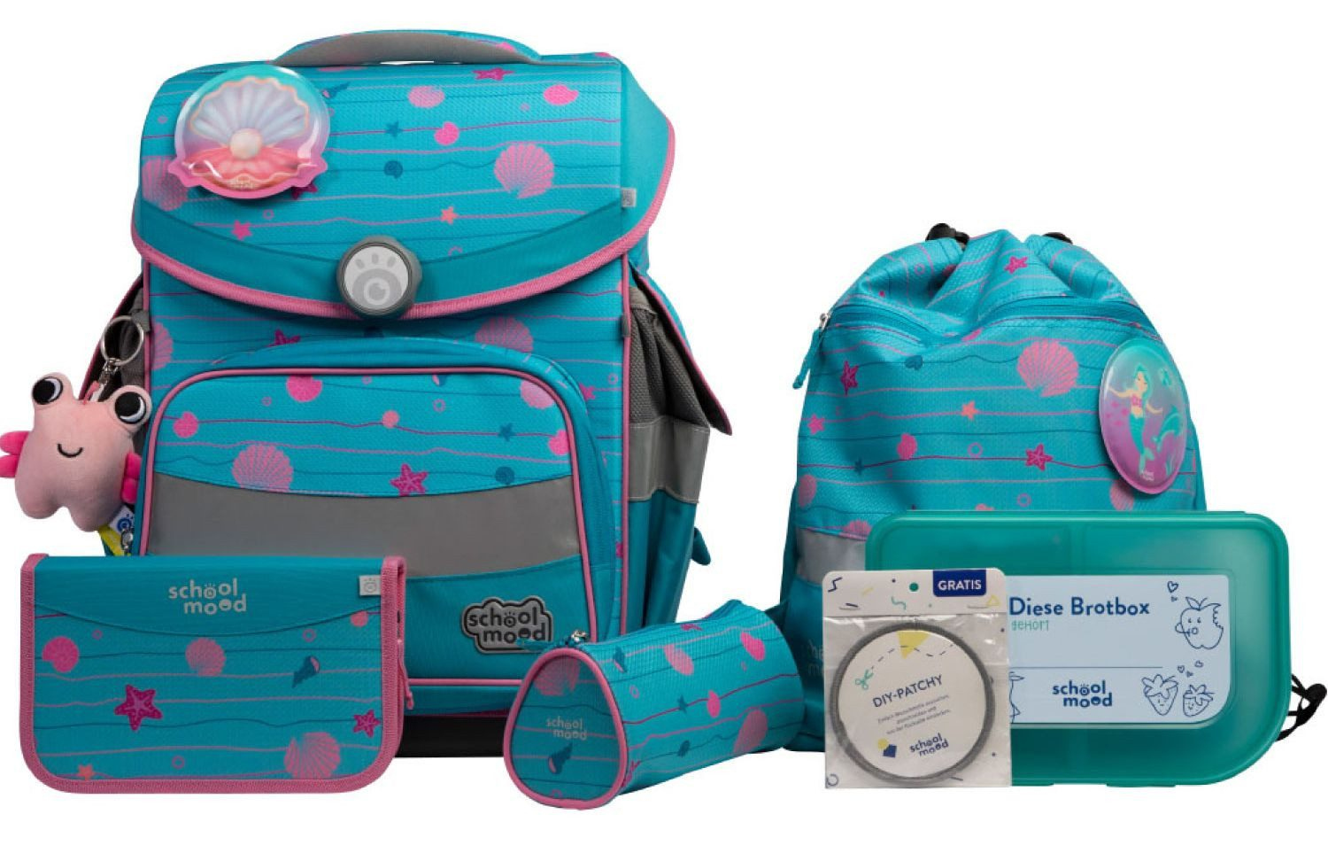 schoolmood 'Lilly' - Meerjungfrau - Timeless Pro Schulranzen-Set 7-tlg. 995g 23,5l hellblau/rosa