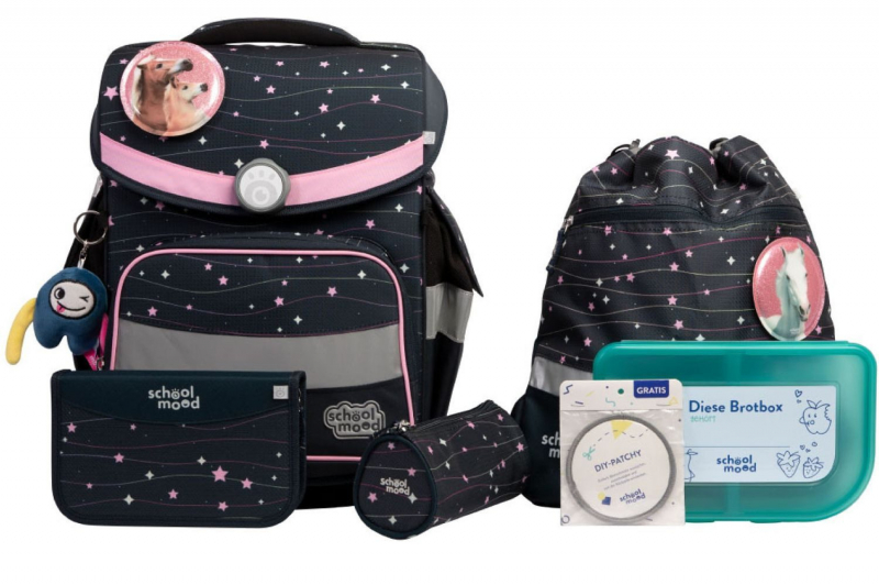 schoolmood 'Ella' - Pony - Timeless Pro Schulranzen-Set 7-tlg. 995g 23,5l schwarz/rosa