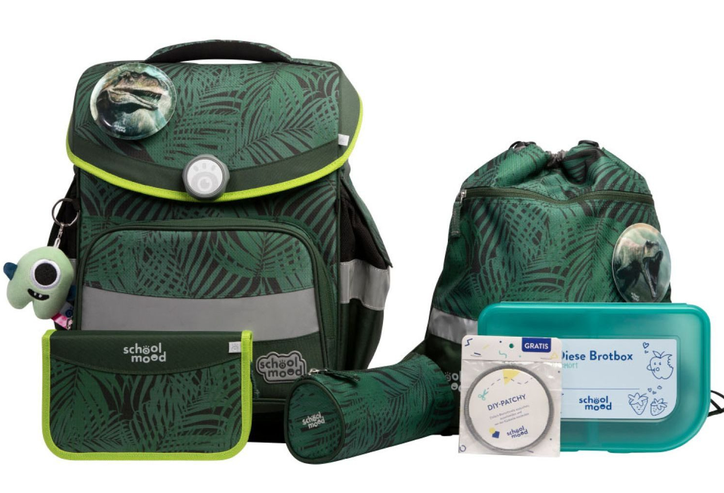 schoolmood 'Daniel' - Dinosaurier - Timeless Pro Schulranzen-Set 7-tlg. 995g 23,5l grün
