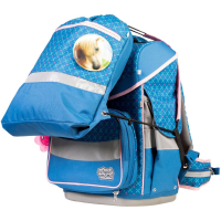 schoolmood 'Mila' - Pferd - Timeless Pro Schulranzen-Set 7-tlg. 995g 23,5l blau/rosa