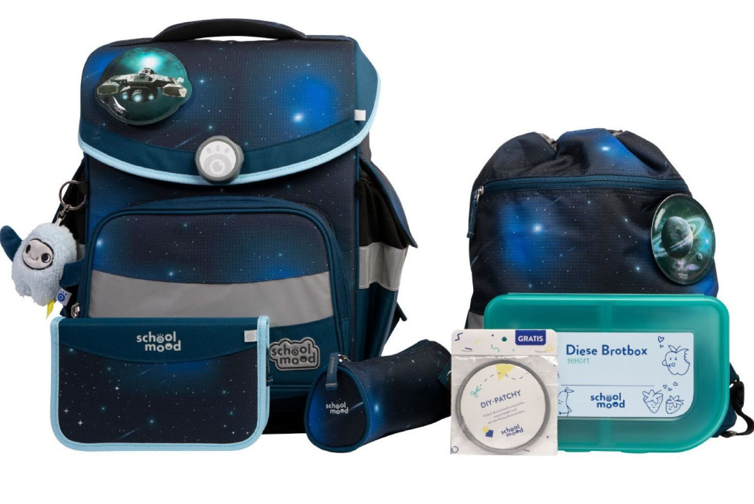 schoolmood 'Moritz' - Weltall - Timeless Pro Schulranzen-Set 7-tlg. 995g 23,5l blau/schwarz