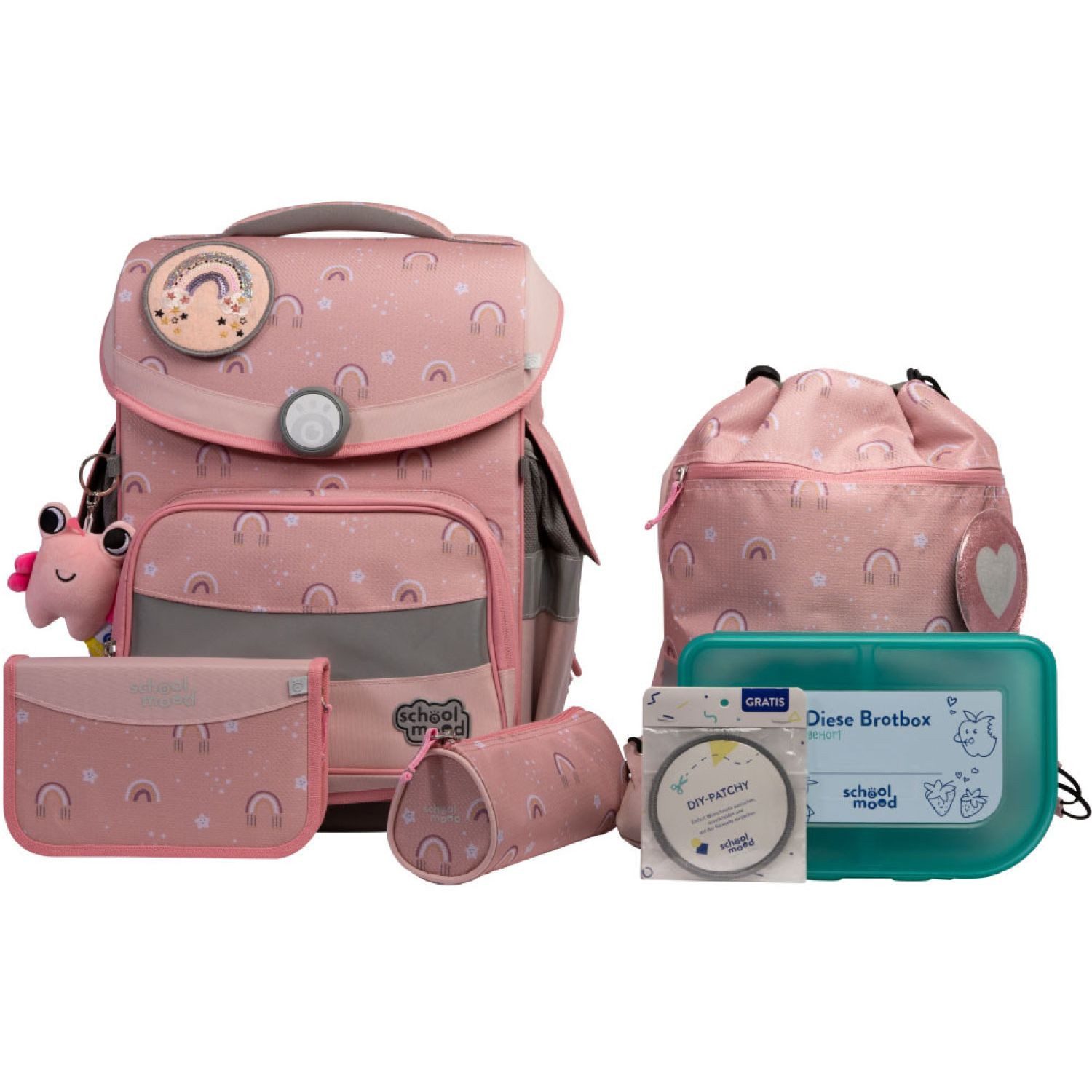 schoolmood 'Rainbow' - Regenbogen - Timeless Pro Schulranzen-Set 7-tlg. 995g 23,5l apricot
