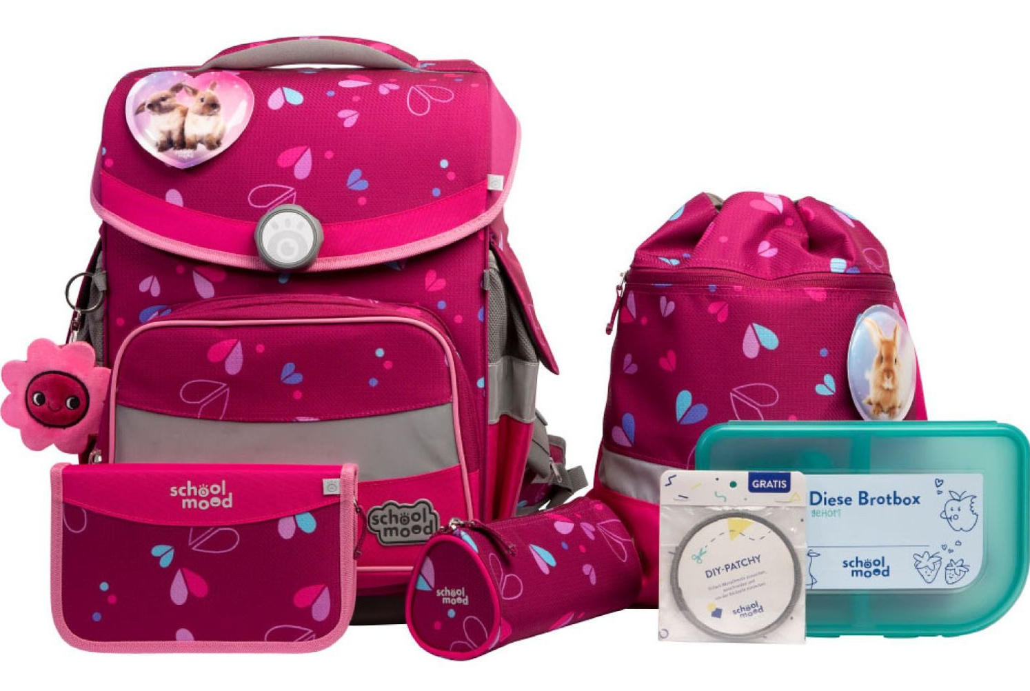 schoolmood 'Klara' - Häschen - Timeless Pro Schulranzen-Set 7-tlg. 995g 23,5l pink