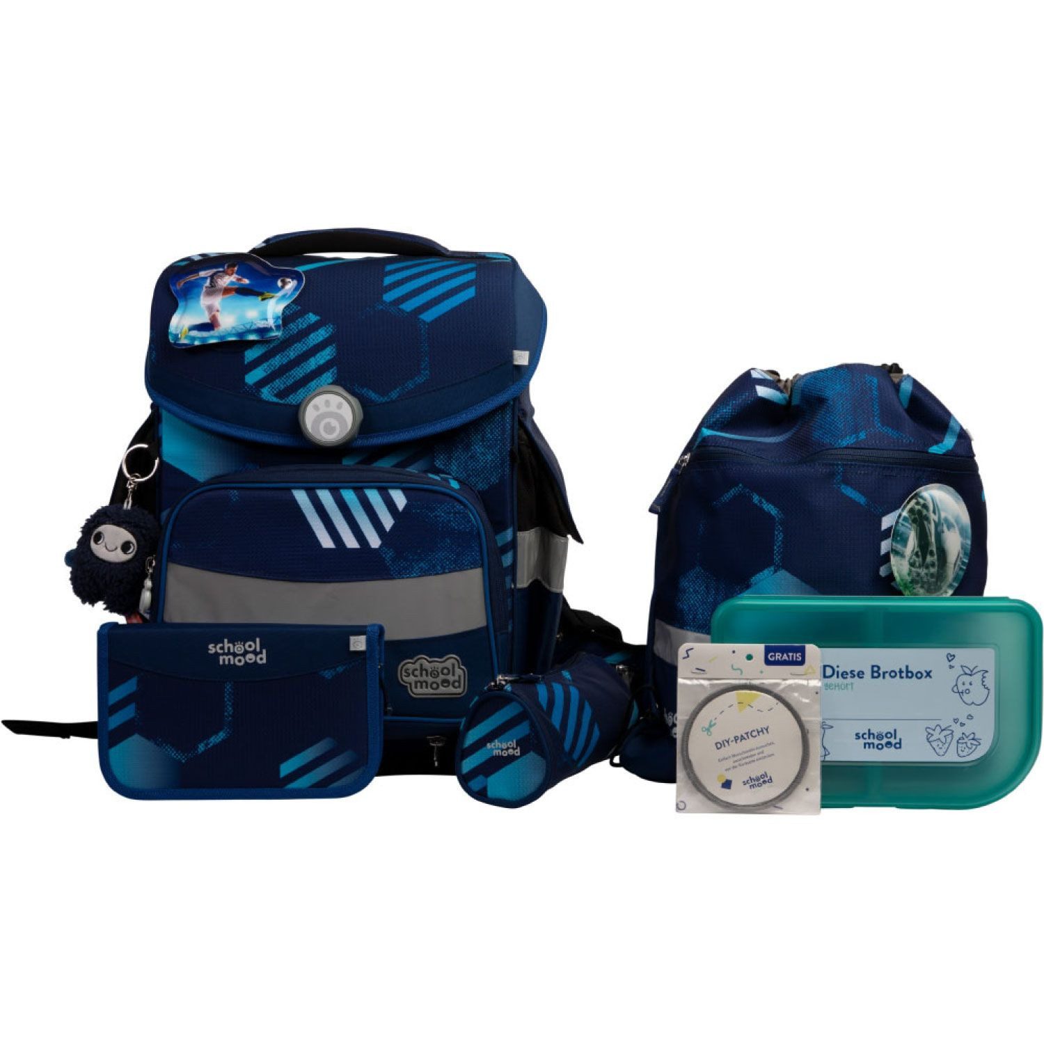 schoolmood 'Jonas' - Fußball - Timeless Pro Schulranzen-Set 7-tlg. 995g 23,5l blau