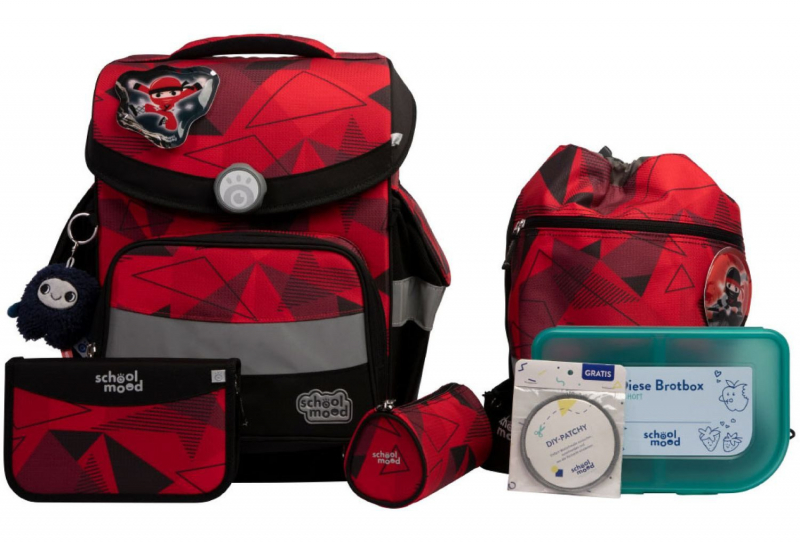 schoolmood 'Kai' - Ninja - Timeless Pro Schulranzen-Set 7-tlg. 995g 23,5l rot-schwarz