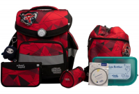 schoolmood 'Kai' - Ninja - Timeless Pro Schulranzen-Set 7-tlg. 995g 23,5l rot-schwarz