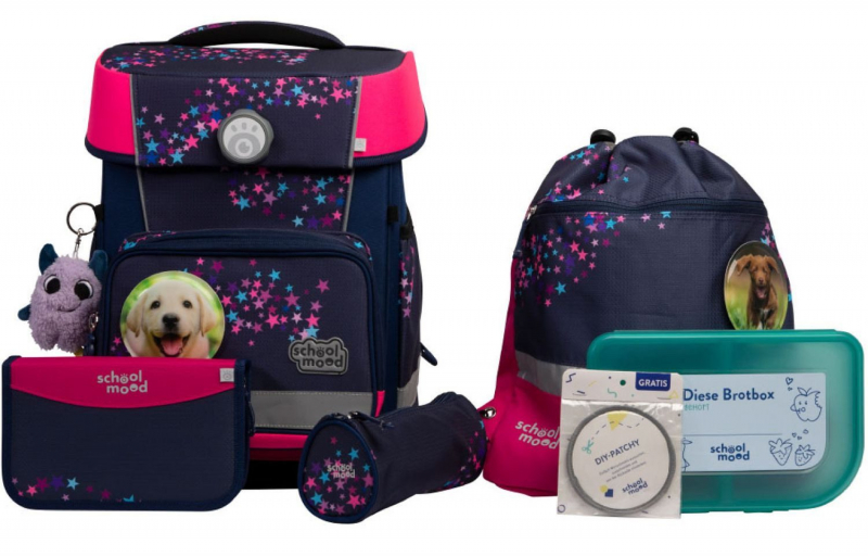 schoolmood 'Leni' - Hund - Champion Maxx Pro Schulranzen-Set 7-tlg. 1.165g 22l blau/pink