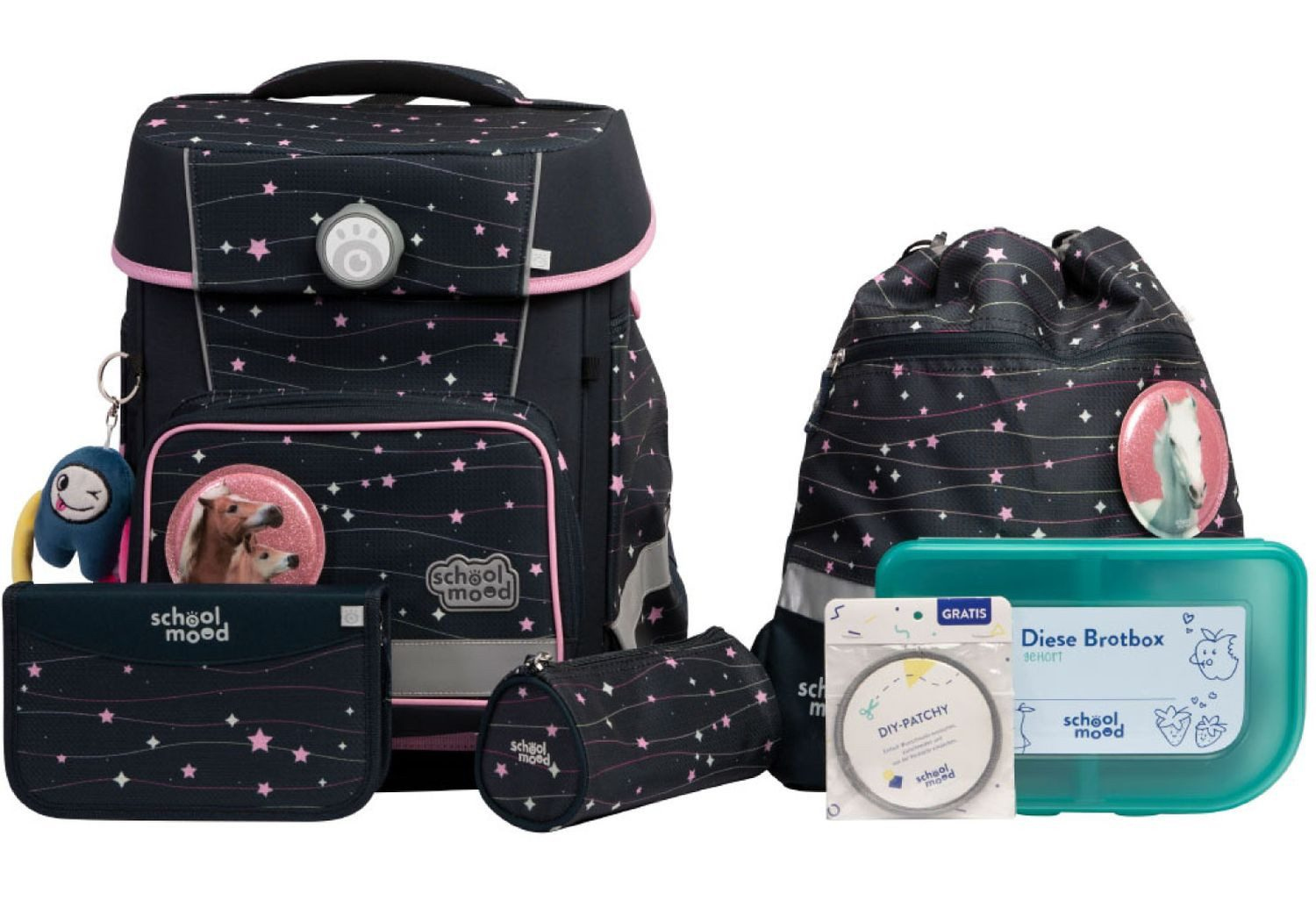 schoolmood 'Ella' - Pony - Champion Maxx Pro Schulranzen-Set 7-tlg. 1.165g 22l schwarz/rosa
